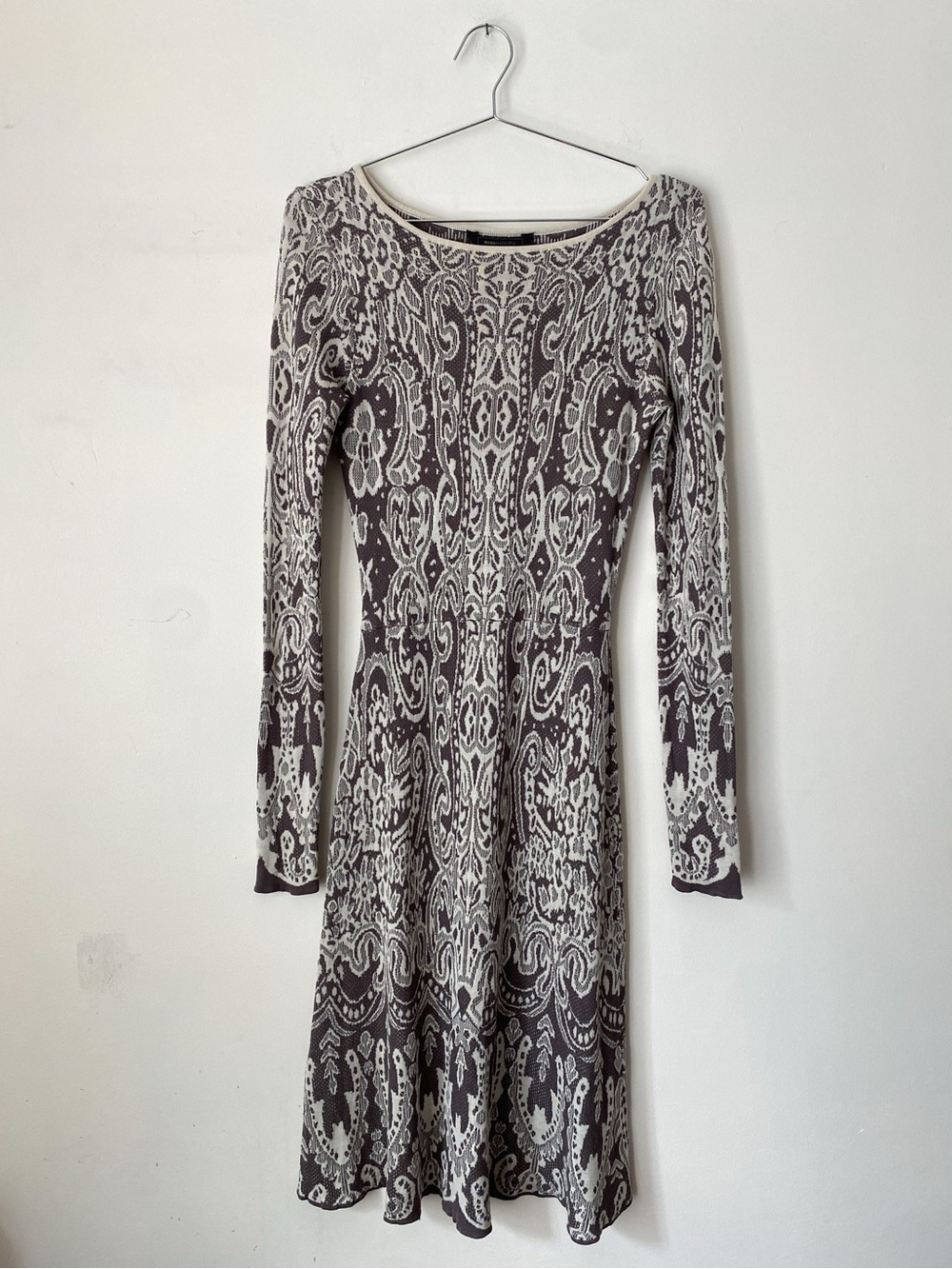BCBG Petra Lace Silk Dress in Gray Paisley Print Women's S